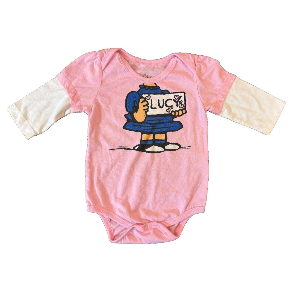 Peanuts Snoopy Baby Girl 6 Months‎ Bodysuit Lucy Long Sleeved Shirt Top Pink Tee